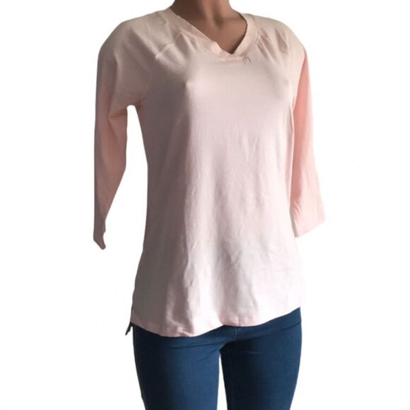 Isaac Mizrahi TRUE DENIM Slub Knit Back Pleat 3/4 Sleeve Top - Picture 6 of 8